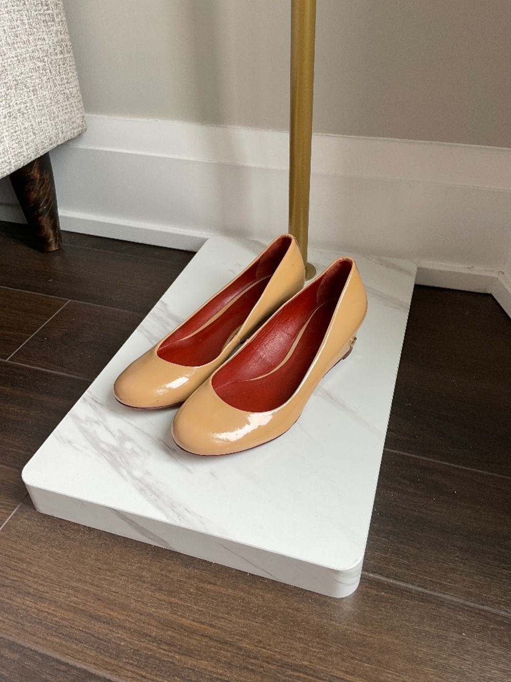 Tory Burch Round Toe Patent Wedges